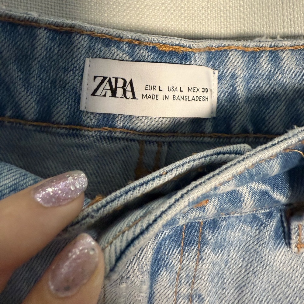 Zara Light Wash Denim Distressed Asymmetrical Mini Skirt Size Large - Picture 3 of 7